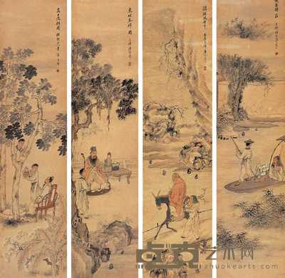 唐培华 山水 四屏 132.5×32.5cm×4